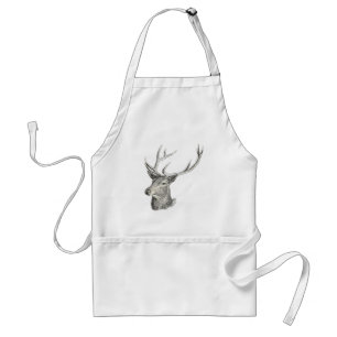 Deer Buck Head met gewei zwart-wit kunst Standaard Schort