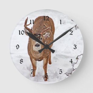 Deer Buck in Winter Snow Ronde Klok