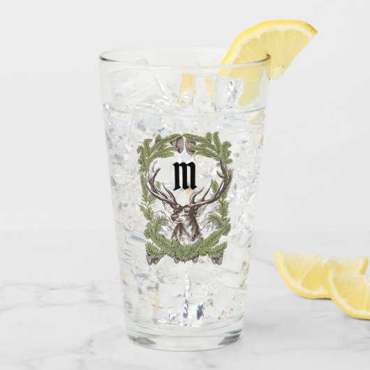 Deer Buck Pine Garland Monogram Man Cave Lodge Glas (Achterkant ijs)