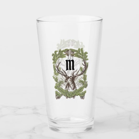 Deer Buck Pine Garland Monogram Man Cave Lodge Glas (Voorkant)