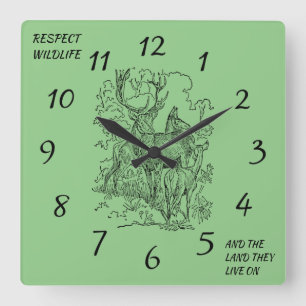 Deer & Buck Respect Wildlife en Natuur Square Wal Vierkante Klok
