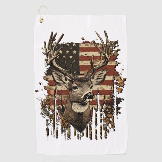 Deer, Buck Season USA Flag Golfhanddoek (Voorkant)