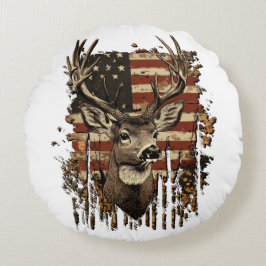 Deer, Buck Season USA Flag Rond Kussen