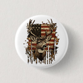 Deer, Buck Season USA Flag Ronde Button 3,2 Cm