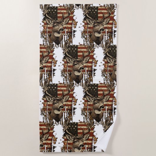 Deer, Buck Season USA Flag Strandlaken (Voorkant)