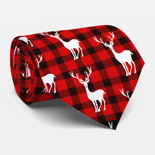 Deer Buffalo Plaid Red Black stropdas Lumberjack (Opgerold)