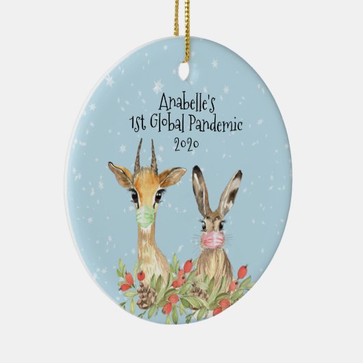 Deer Bunny Animal 1 kerstpandemie 2020 Keramisch Ornament (Rechts)