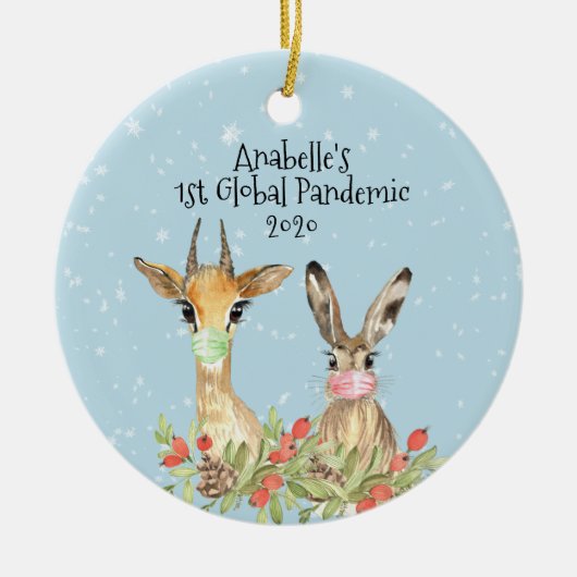 Deer Bunny Animal 1 kerstpandemie 2020 Keramisch Ornament (Voorkant)