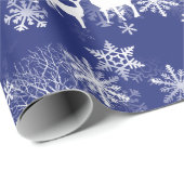 Deer Bunny Fox in Bossen in sneeuw op blauw cadeau Cadeaupapier (Rol Hoek)