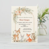 Deer, Bunny, Fox & Owl Floral Arch Baby shower Kaart (Staand voorkant)