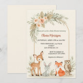 Deer, Bunny, Fox & Owl Floral Arch Baby shower Kaart (Voorkant / Achterkant)