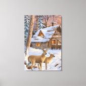 Deer by the Christmas Tree Canvas Afdruk (Voorkant)