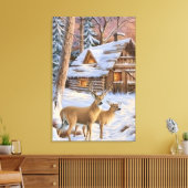 Deer by the Christmas Tree Canvas Afdruk (Insitu (Woonkamer))