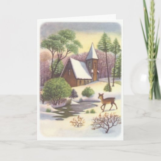 Deer by the Lake Snow Scene Custom Greetings Kaart (Voorkant)