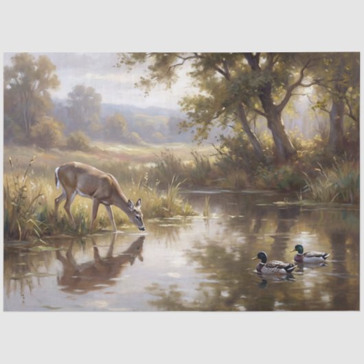 Deer by the Pond Decoupage Tissuepapier (Voorkant)