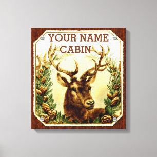 Deer Cabin, gepersonaliseerd voor houten korrels Canvas Afdruk