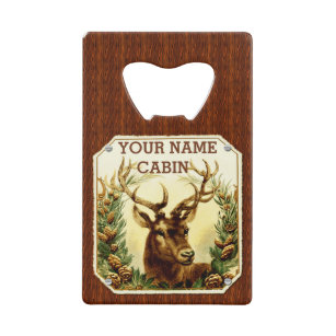 Deer Cabin, gepersonaliseerd voor houten korrels Creditkaart Flessenopener