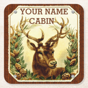 Deer Cabin, gepersonaliseerd voor houten korrels Kartonnen Onderzetters