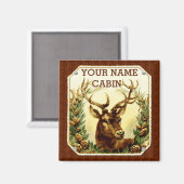 Deer Cabin, gepersonaliseerd voor houten korrels Magneet (Voorkant / Achterkant)