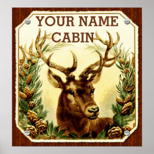 Deer Cabin, gepersonaliseerd voor houten korrels Poster