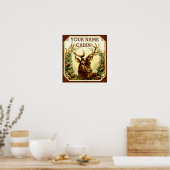 Deer Cabin, gepersonaliseerd voor houten korrels Poster (Keuken)