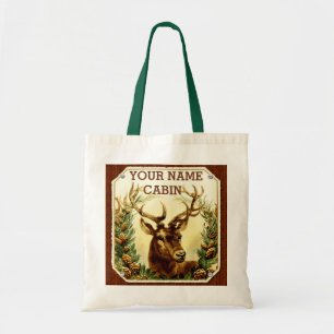 Deer Cabin, gepersonaliseerd voor houten korrels Tote Bag