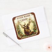 Deer Cabin, gepersonaliseerd voor houten korrels Vierkante Sticker (Envelop)
