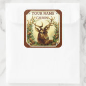 Deer Cabin, gepersonaliseerd voor houten korrels Vierkante Sticker (Tas)