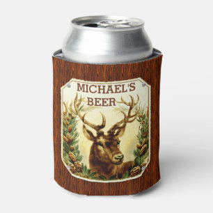 Deer Cabin Personalized Beer Rustic Wood Grain Blikjeskoeler