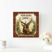 Deer Cabin Persoonlijke naam Hout Grain  Vierkante Klok (Huis)