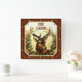 Deer Cabin Wood Grain  Ontwerp Vierkante Klok (Huis)