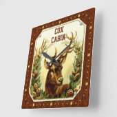 Deer Cabin Wood Grain  Ontwerp Vierkante Klok (Hoek)