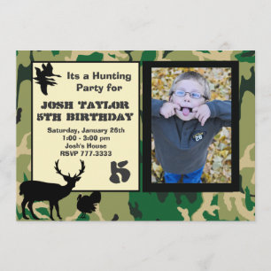 Deer Camo Hunting Birthday Invitation Kaart