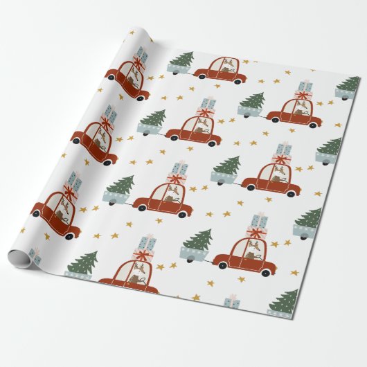 Deer Christmas Tree Illustration Wrapping Paper Cadeaupapier (Uitgerold)