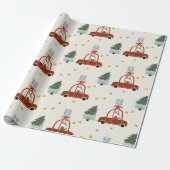 Deer Christmas Tree Illustration Wrapping Paper Cadeaupapier (Uitgerold)