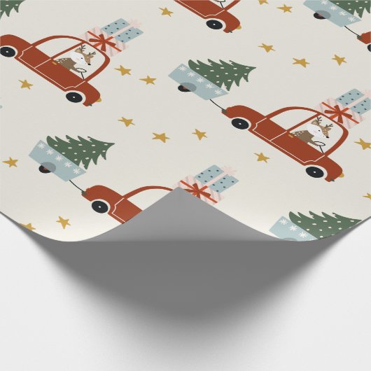 Deer Christmas Tree Illustration Wrapping Paper Cadeaupapier (Hoek)