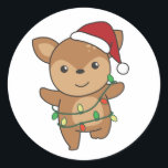 Deer Christmas Winter Animals Deer Ronde Sticker<br><div class="desc">The deer at Christmas with fairy lights. Funny animals with gifts and snow for the folidays. Het was Christmas Greeting. Deer are cute animals and perfect for Christmas.</div>