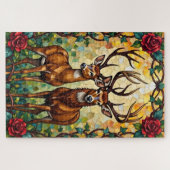 Deer Couple Art Nouveau Stained Glass Arch Legpuzzel (Horizontaal)