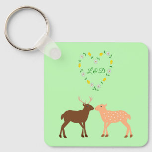 Deer Couple en Daisy Heart Custom Sla de datum K o Sleutelhanger