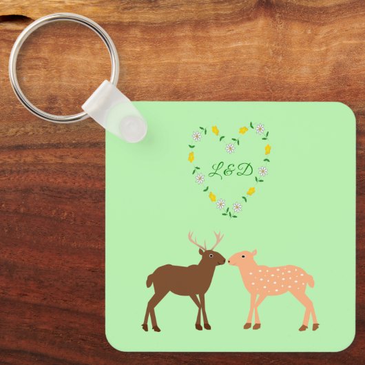 Deer Couple en Daisy Heart Custom Sla de datum K o Sleutelhanger (Voorkant)