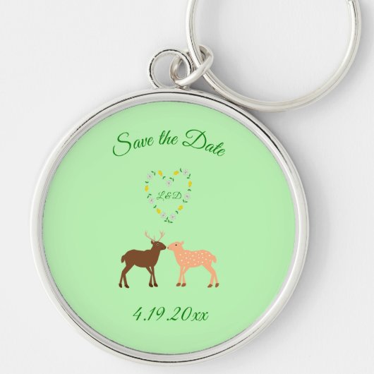 Deer Couple en Daisy Heart Custom Sla de datum op Sleutelhanger (Voorkant)
