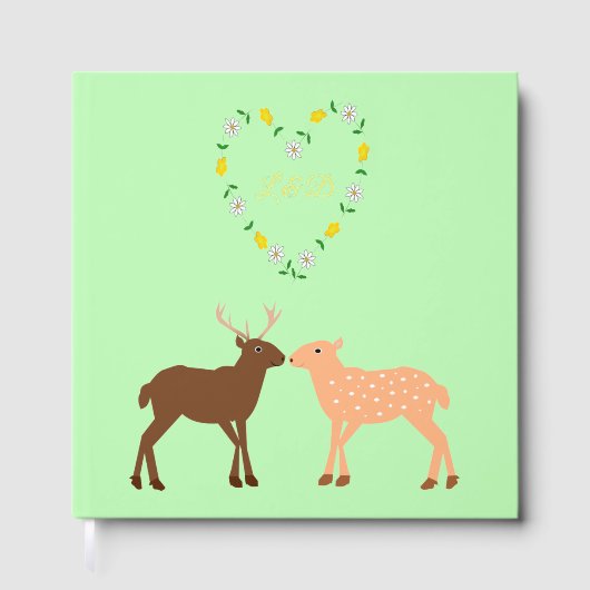 Deer Couple en Daisy Heart Custom Wedding Gastenboek (Voorkant)