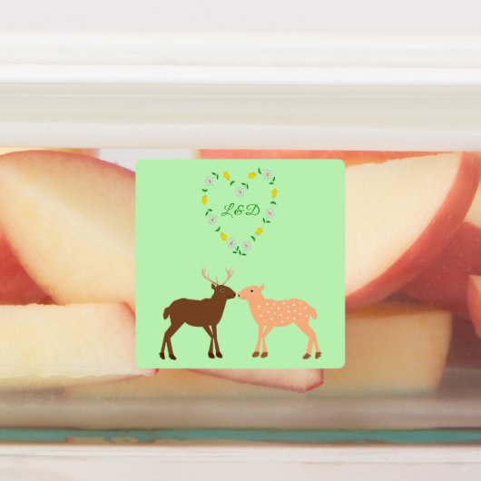 Deer Couple en Daisy Heart Custom Wedding Labels (Aangebracht)