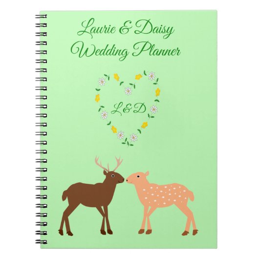 Deer Couple en Daisy Heart Custom Wedding Notitieboek (Voorkant)