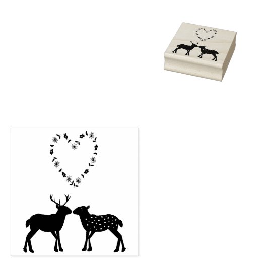 Deer Couple en Daisy Heart Custom Wedding Rubberstempel (Gestempeld)