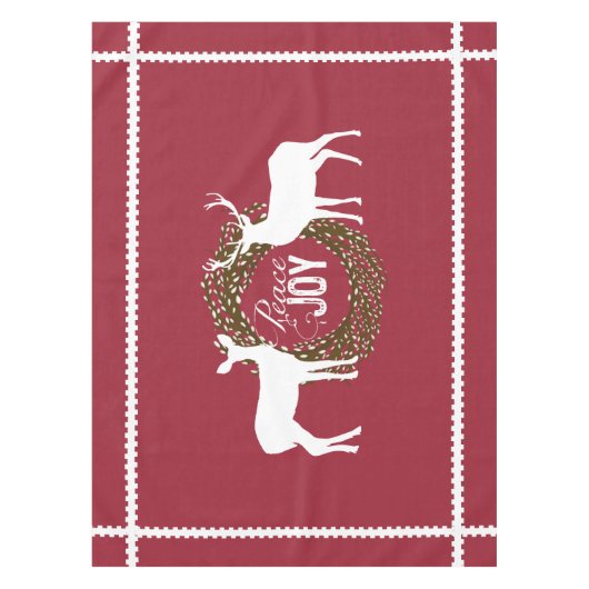 Deer Cranberry Red Peace Joy Wreath Tablecloth Tafelkleed (Voorkant)