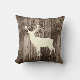 Deer (Cream) Wildlife op Rustic Wood Cabin Kussen