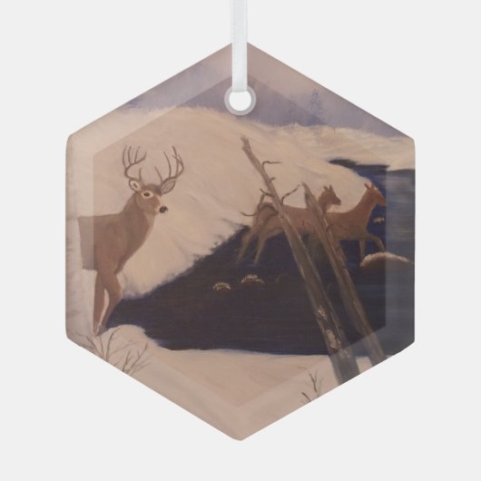 Deer Crossing Glass Hexagon Ornament (Voorkant)