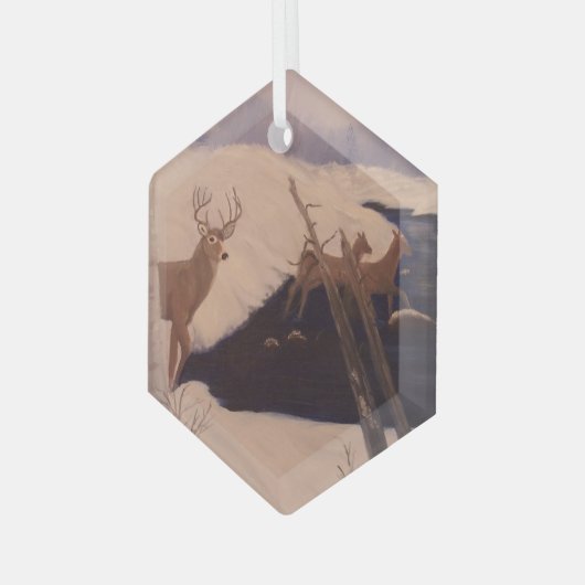 Deer Crossing Glass Hexagon Ornament (Voorkant links)