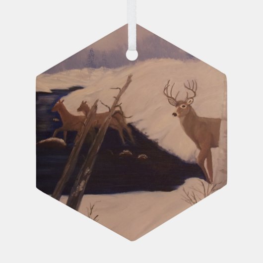 Deer Crossing Glass Hexagon Ornament (Achterkant)
